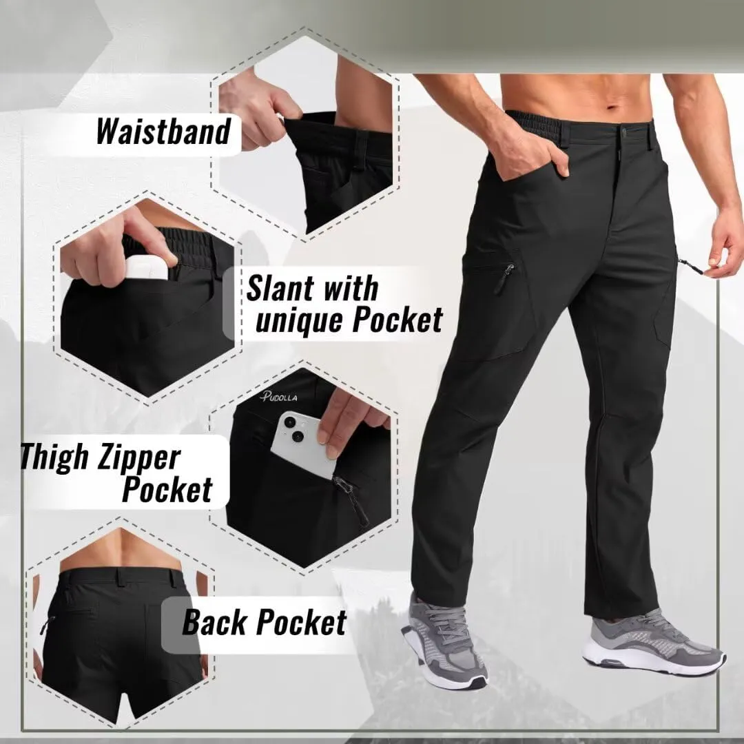 Pudolla Men's Lightweight Hiking Pants with 7 Pockets Quick Dry Water Resistant Fishing Travel Pants