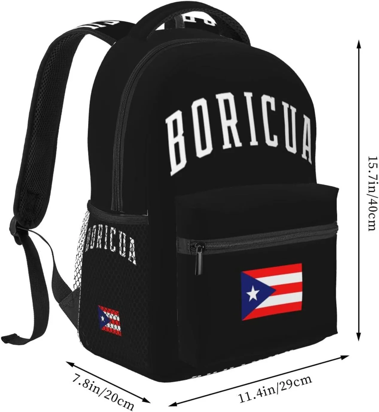 Puerto Rico Flag Backpack Adjustable Shoulder Strap Bookbag, Casual Daypack Lightweight Backpack for Adults