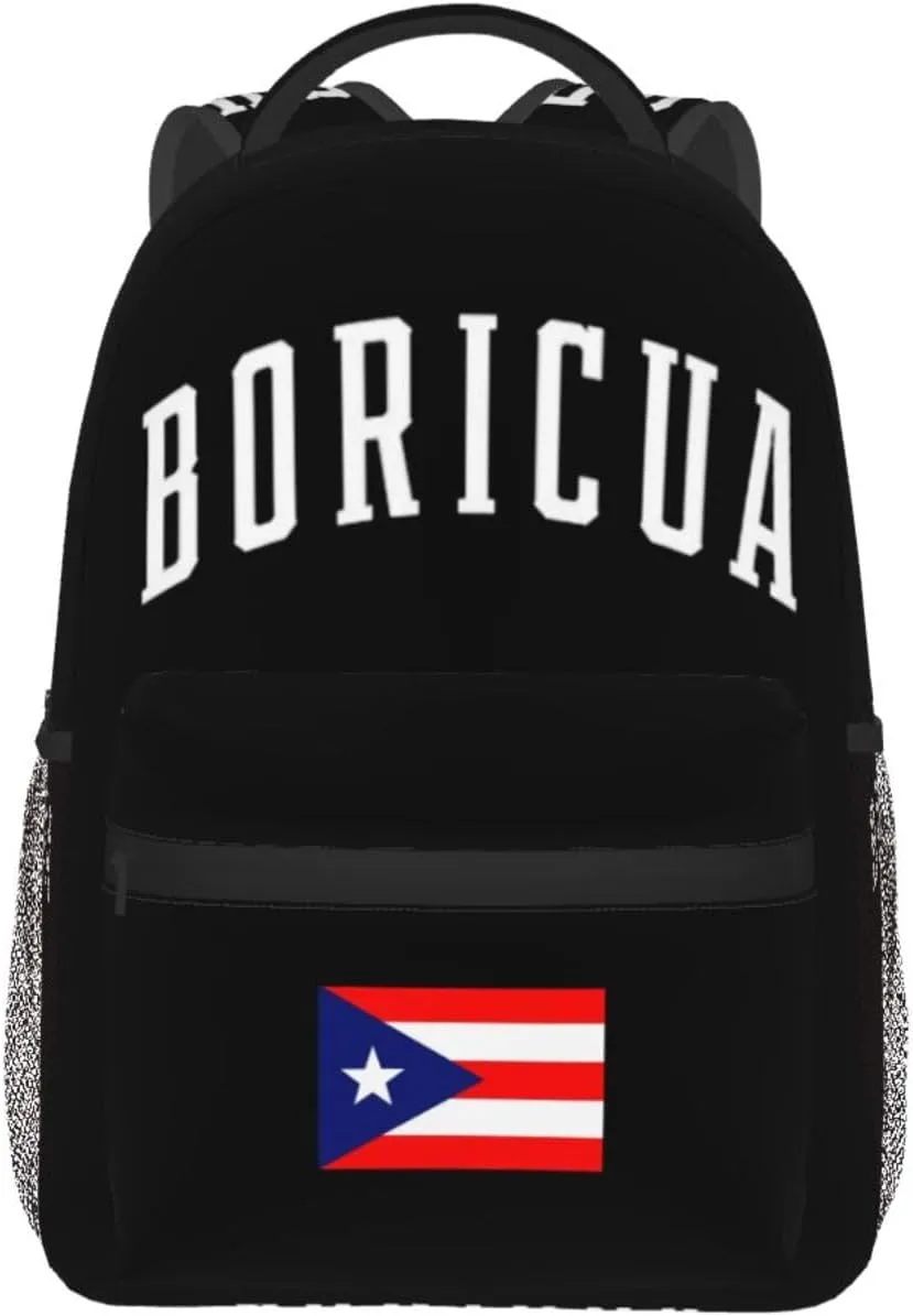 Puerto Rico Flag Backpack Adjustable Shoulder Strap Bookbag, Casual Daypack Lightweight Backpack for Adults