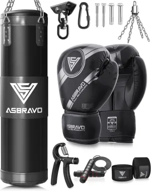 Punching Bag for Adults, 4ft Oxford Heavy Boxing Bag Set 12OZ Gloves for MMA Muay Thai Kickboxing Training Home Gym, Martial Art (Unfilled)