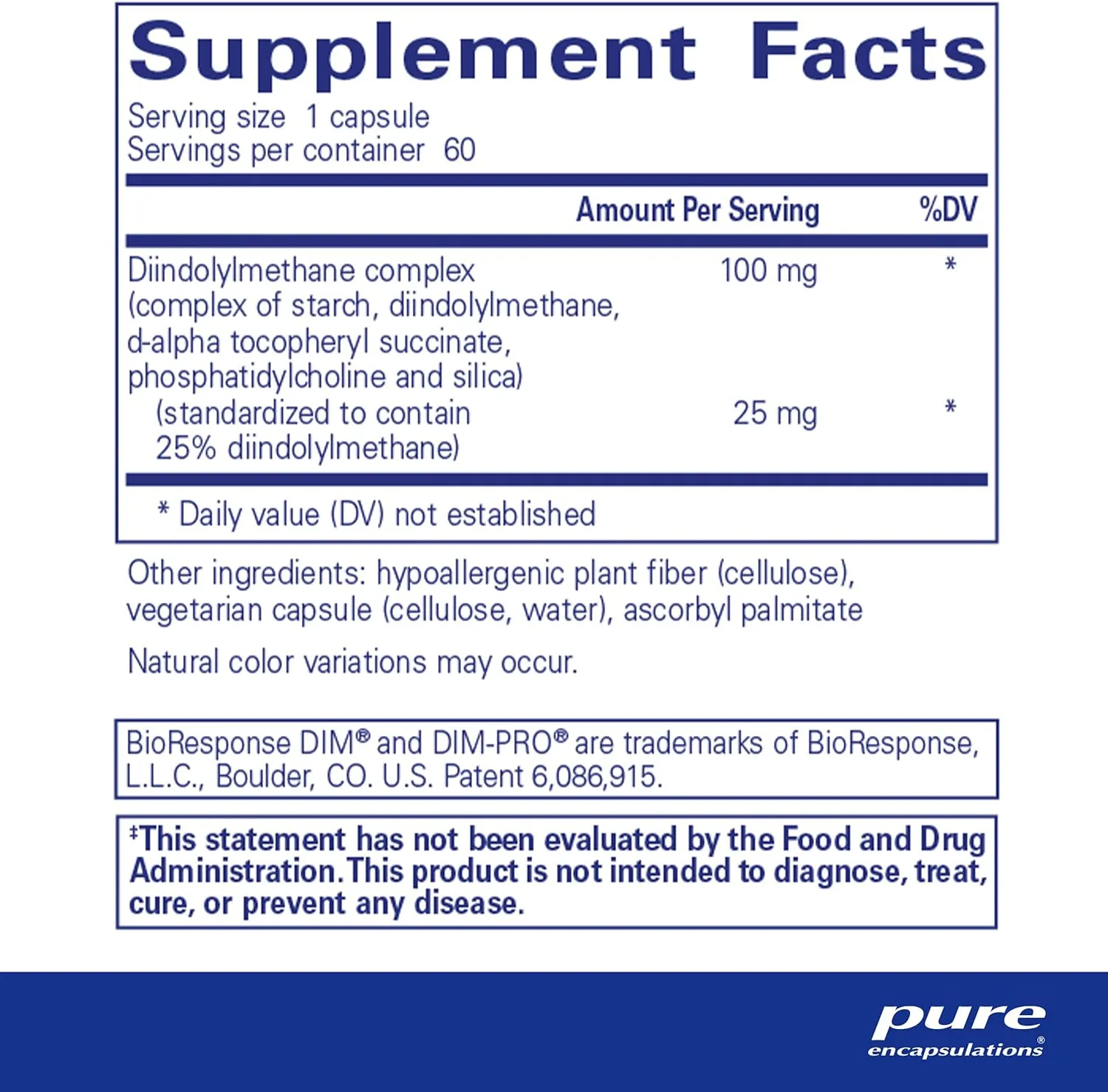 Pure Encapsulations DIMPRO 100 - Diindolylmethane Supplement - for Breast, Cervical & Prostate Health - Gluten Free & Vegan - 60 Capsules