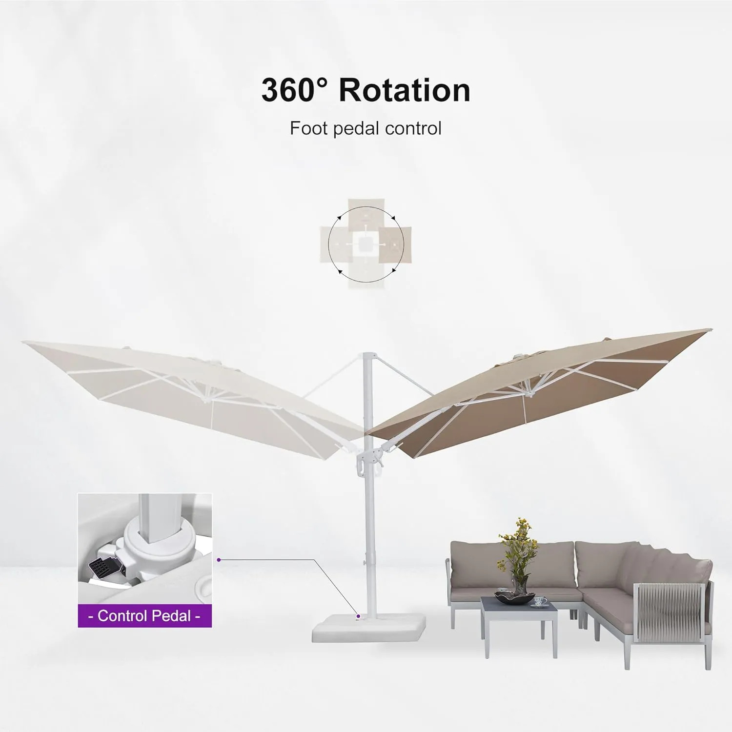 PURPLE LEAF 9' X 12' Right-left Tilt Patio Umbrella Swivel White Cantilever Umbrella with Tilt Aluminum Outdoor Umbrella with 360° Rotation for Deck Pool Garden, Beige