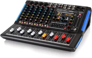 Pyle 8-Channel Bluetooth DJ Audio Mixer - Sound Controller w/ USB Drive for PC Recording - XLR Mic Input - 48V Power - 7-Band EQ - RCA I/O - DSP Processor for Professional & Beginners - PMXU88BT