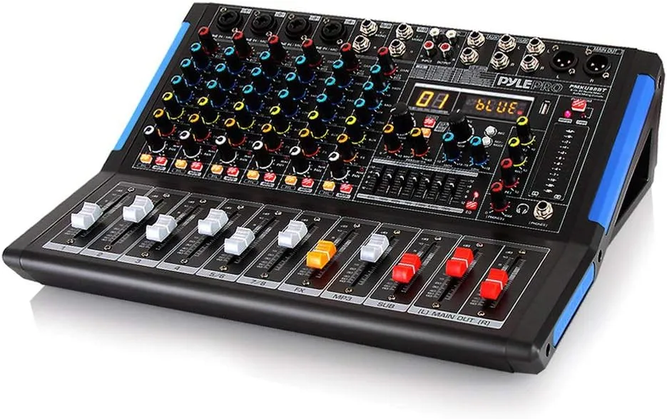 Pyle 8-Channel Bluetooth DJ Audio Mixer - Sound Controller w/ USB Drive for PC Recording - XLR Mic Input - 48V Power - 7-Band EQ - RCA I/O - DSP Processor for Professional & Beginners - PMXU88BT