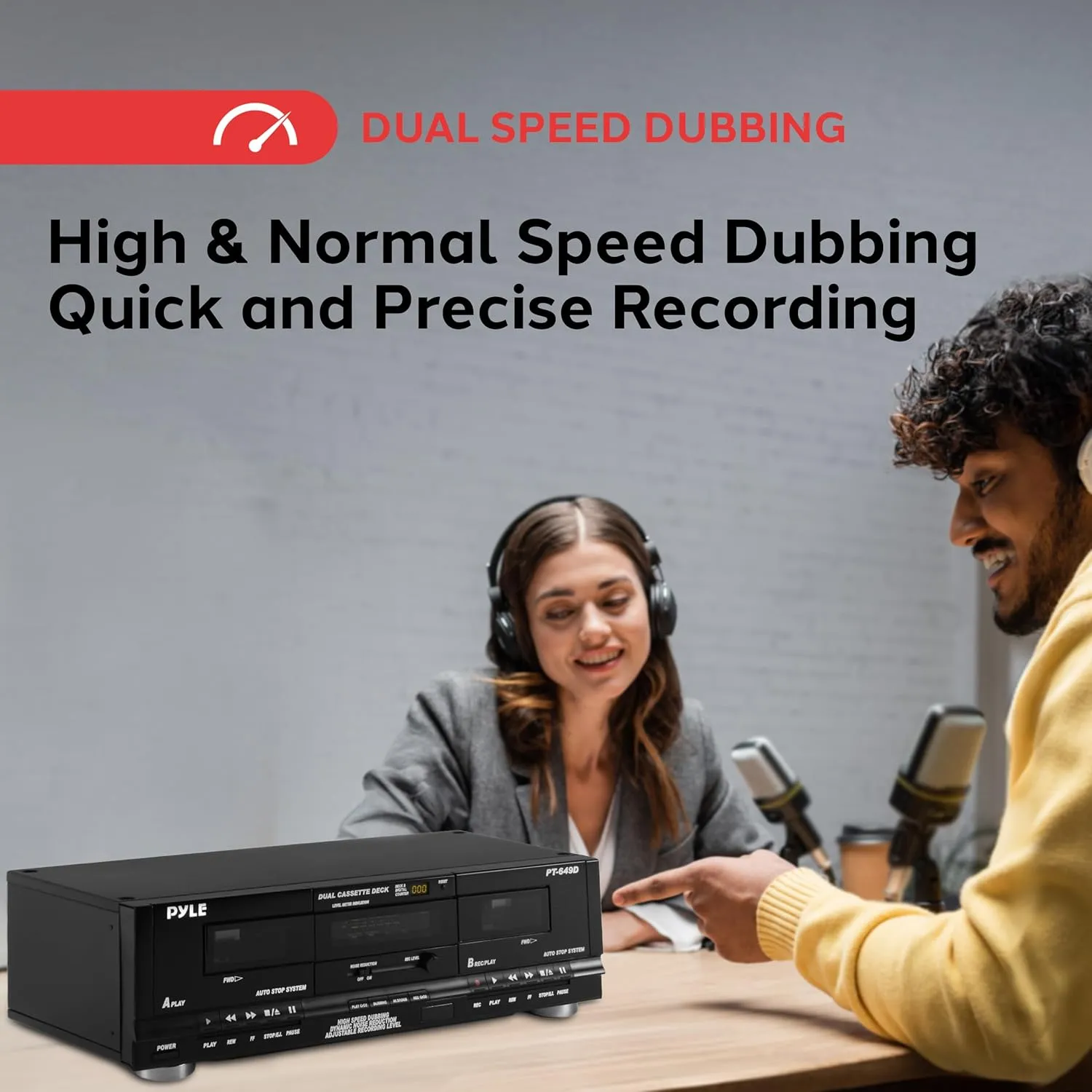 Pyle Home Digital Dual Cassette Deck Media Player Music Recording Device with RCA Cables Switchable Rack Mounting Hardware CrO2 Tape Selector Included 3 Digit Counter - 110V/220V