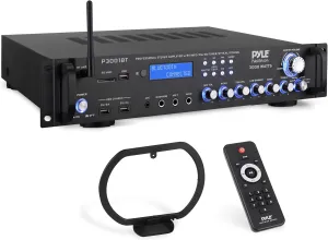 Pyle Multi-Channel Bluetooth Power Amplifier - 3000 Watt Audio Rack Mount Home Speaker Sound Stereo Receiver FM Radio, USB, Headphone, RCA, Dual Microphone w/ Echo, LED, Wireless Streaming - P3001BT