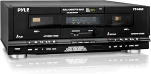 PyleUsa Dual Cassette Deck | Music Recording Device with RCA Cables | Removable Rack Mounting Hardware | CrO2 Tape Selector | Built-in 3 Digit Tape Counter - 110V/220V