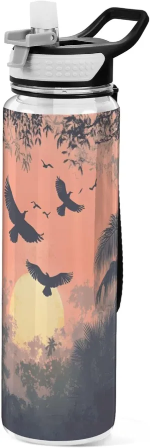 Qilmy Sunset in Jungle 32oz Tritan Sport Water Bottle, BPA-Free Clear Water Bottle with Spout Lid, Ideal for Gym, Travel, Outdoor Activities