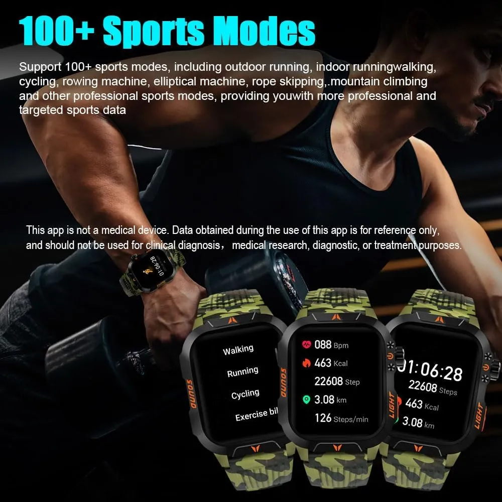 QTLLBT Men's Military Smart Watch HD LED Altimeter Barometer Fitness Tracker Sports Watch with Heart Rate SpO2 Pressure Sleep Monitoring Function Men Women Watch