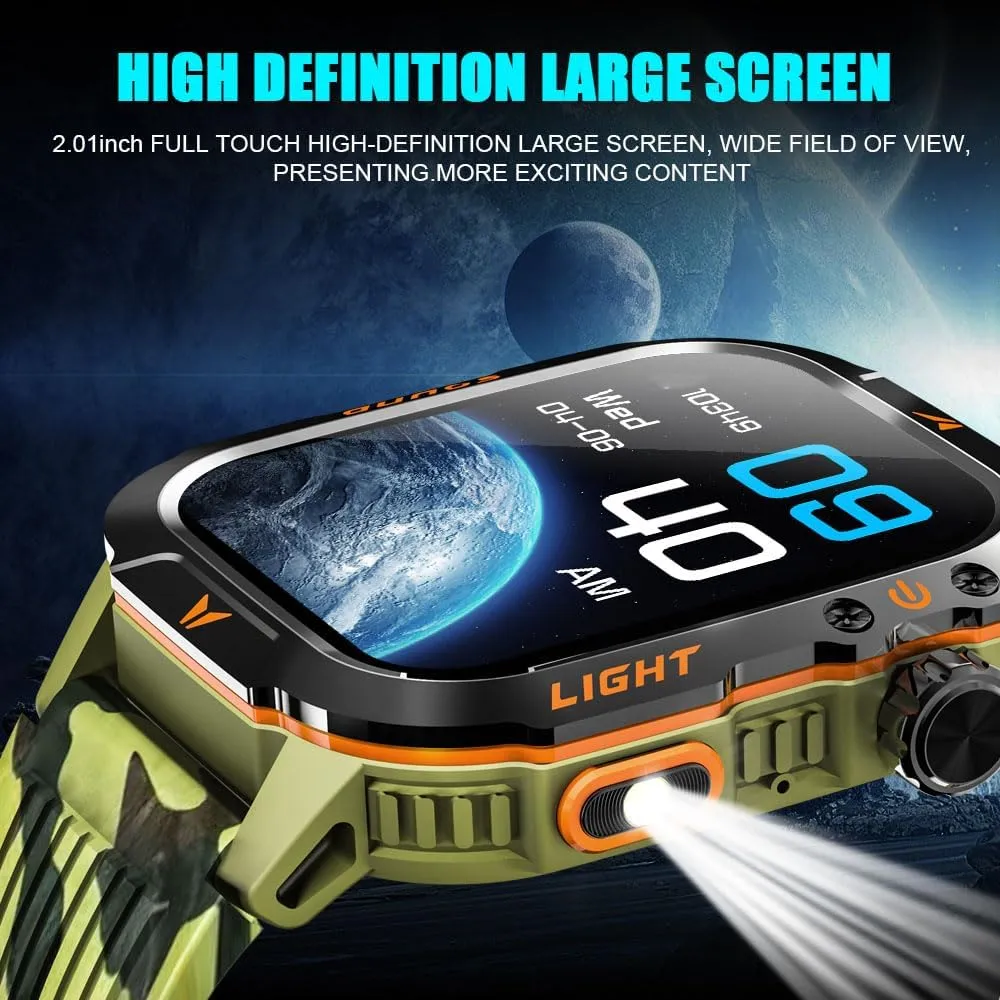 QTLLBT Men's Military Smart Watch HD LED Altimeter Barometer Fitness Tracker Sports Watch with Heart Rate SpO2 Pressure Sleep Monitoring Function Men Women Watch