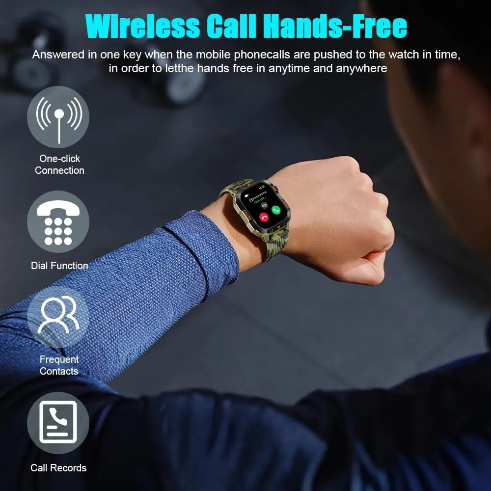 QTLLBT Men's Military Smart Watch HD LED Altimeter Barometer Fitness Tracker Sports Watch with Heart Rate SpO2 Pressure Sleep Monitoring Function Men Women Watch