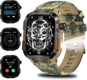 QTLLBT Military Outdoor Watch Altimeter Barometer Compass Tactical Smart Fitness Watch Heart Rate Sleep Monitor 100  Sport Modes Fitness Available for Android and iOS (Camouflage Yellow)