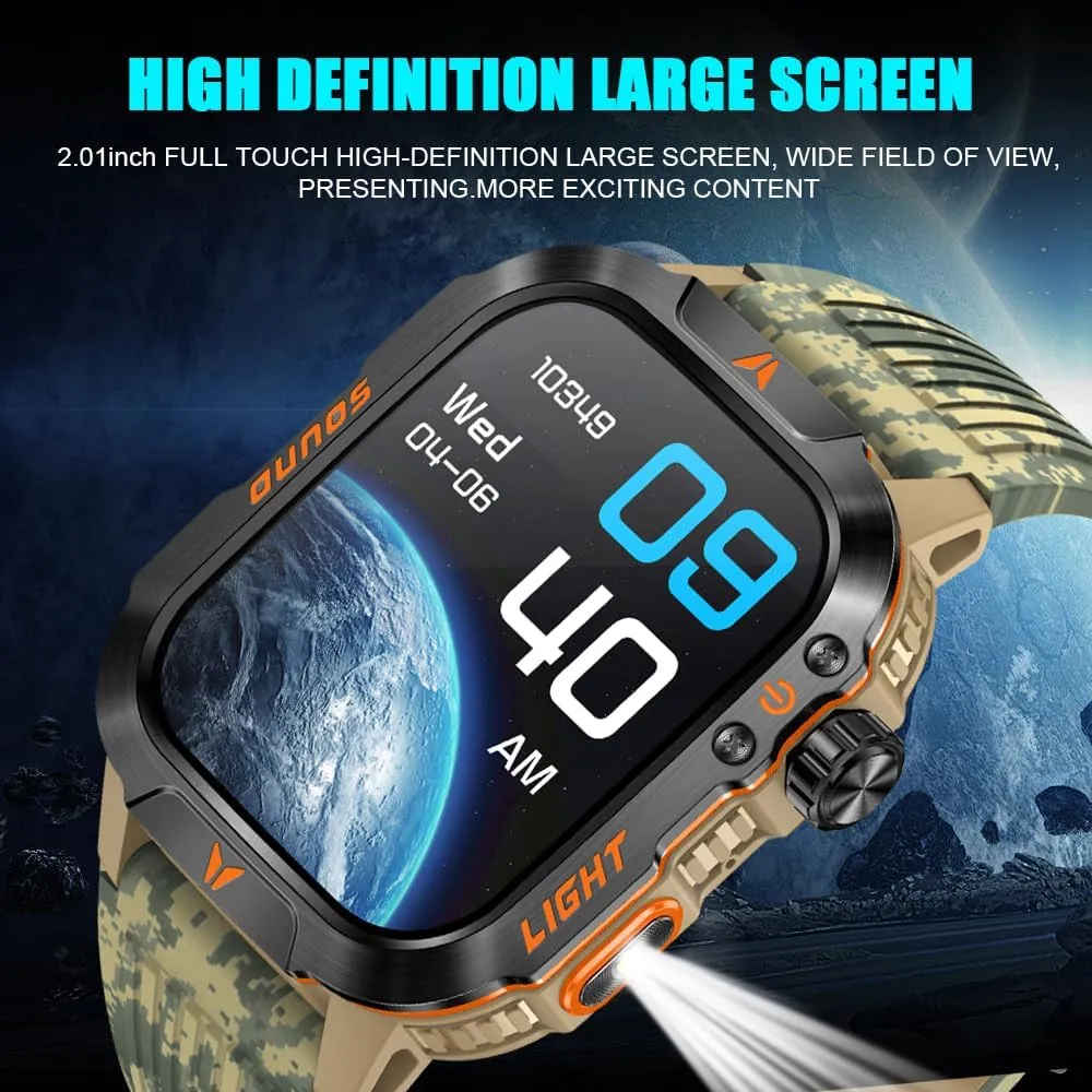 QTLLBT Military Outdoor Watch Altimeter Barometer Compass Tactical Smart Fitness Watch Heart Rate Sleep Monitor 100  Sport Modes Fitness Available for Android and iOS (Camouflage Yellow)