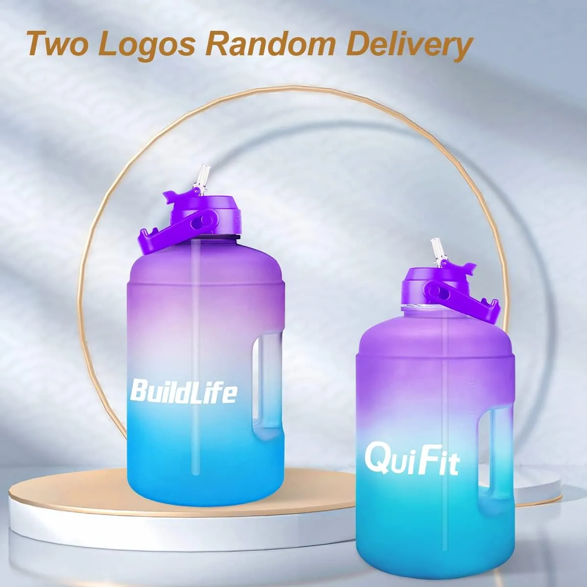 QuiFit 1 Gallon Water Bottle - with Straw & Motivational Time Marker Leak-Proof BPA Free Reusable Gym Sports Outdoor Large(128OZ/73OZ) Capacity Water Jug