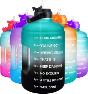 QuiFit 1 Gallon Water Bottle - with Straw & Motivational Time Marker Leak-Proof BPA Free Reusable Gym Sports Outdoor Large(128OZ/73OZ) Capacity Water Jug