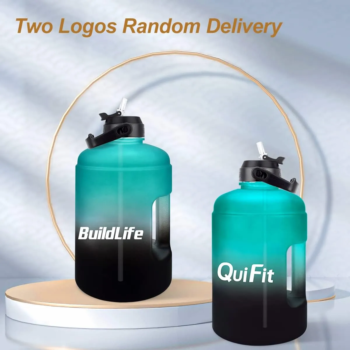 QuiFit 1 Gallon Water Bottle - with Straw & Motivational Time Marker Leak-Proof BPA Free Reusable Gym Sports Outdoor Large(128OZ/73OZ) Capacity Water Jug
