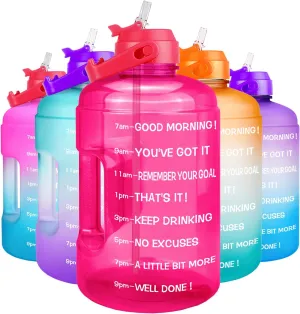 QuiFit 1 Gallon Water Bottle - with Straw & Motivational Time Marker Leak-Proof BPA Free Reusable Gym Sports Outdoor Large(128OZ/73OZ) Capacity Water Jug