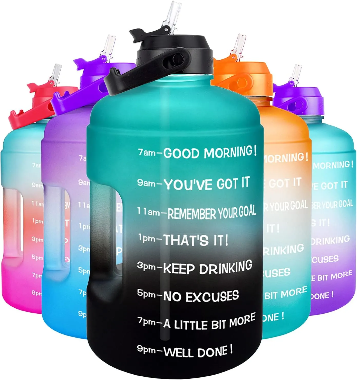 QuiFit 1 Gallon Water Bottle - with Straw & Motivational Time Marker Leak-Proof BPA Free Reusable Gym Sports Outdoor Large(128OZ/73OZ) Capacity Water Jug