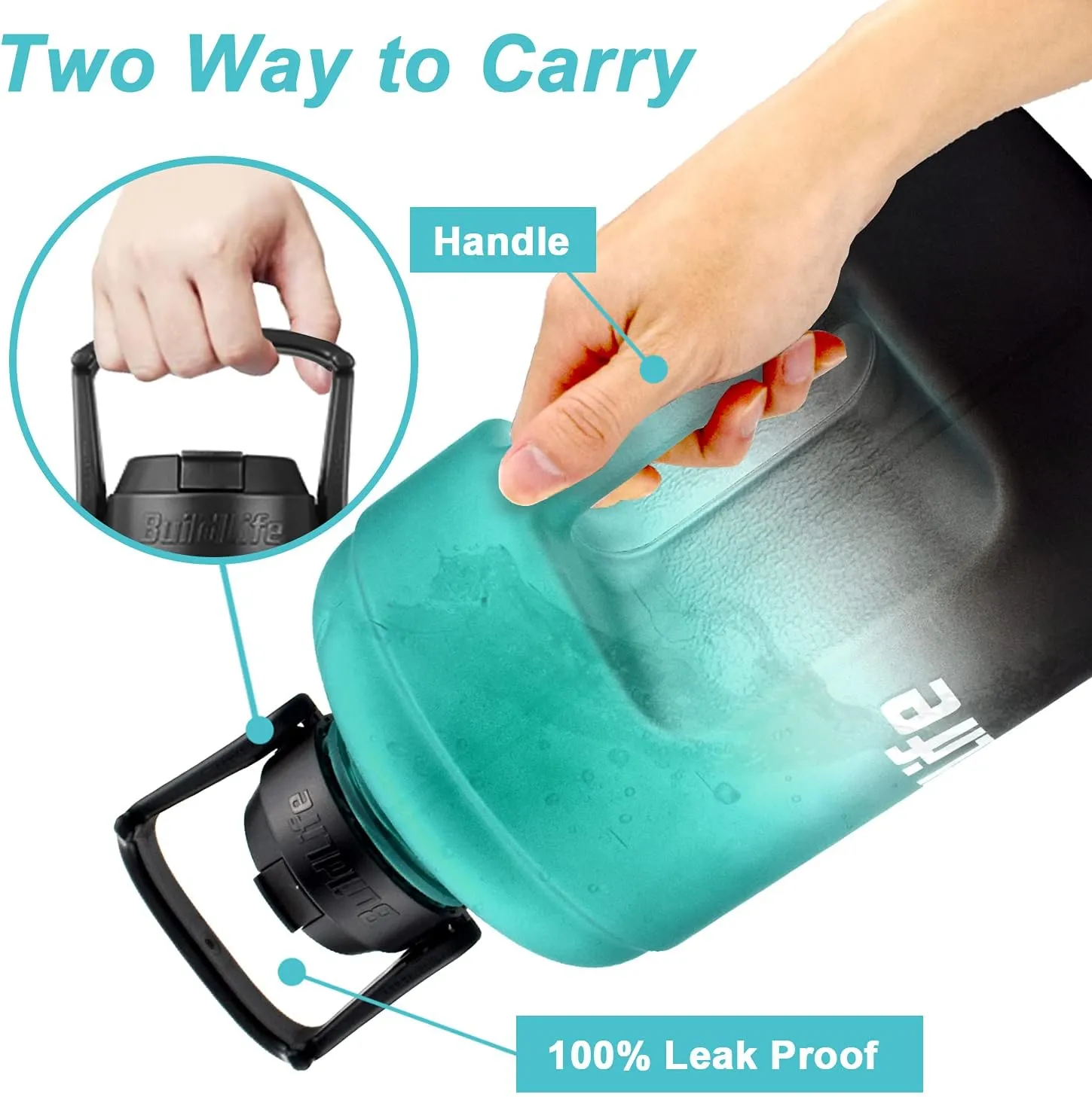 QuiFit 1 Gallon Water Bottle - with Straw & Motivational Time Marker Leak-Proof BPA Free Reusable Gym Sports Outdoor Large(128OZ/73OZ) Capacity Water Jug