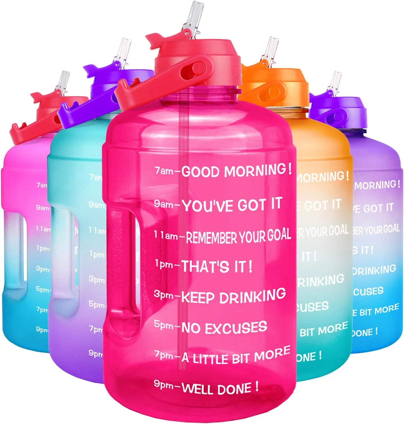 QuiFit 1 Gallon Water Bottle - with Straw & Motivational Time Marker Leak-Proof BPA Free Reusable Gym Sports Outdoor Large(128OZ/73OZ) Capacity Water Jug