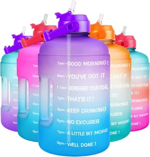 QuiFit 1 Gallon Water Bottle - with Straw & Motivational Time Marker Leak-Proof BPA Free Reusable Gym Sports Outdoor Large(128OZ/73OZ) Capacity Water Jug