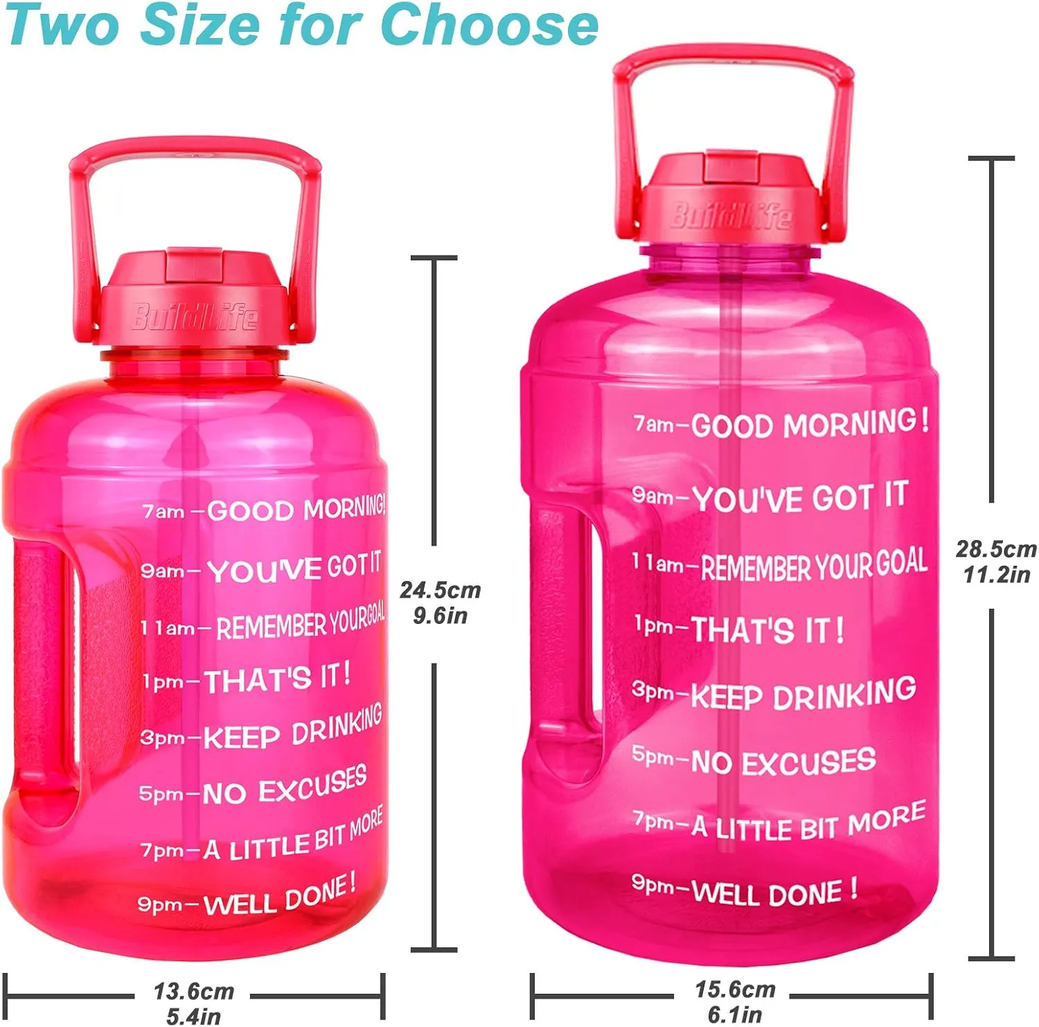QuiFit 1 Gallon Water Bottle - with Straw & Motivational Time Marker Leak-Proof BPA Free Reusable Gym Sports Outdoor Large(128OZ/73OZ) Capacity Water Jug