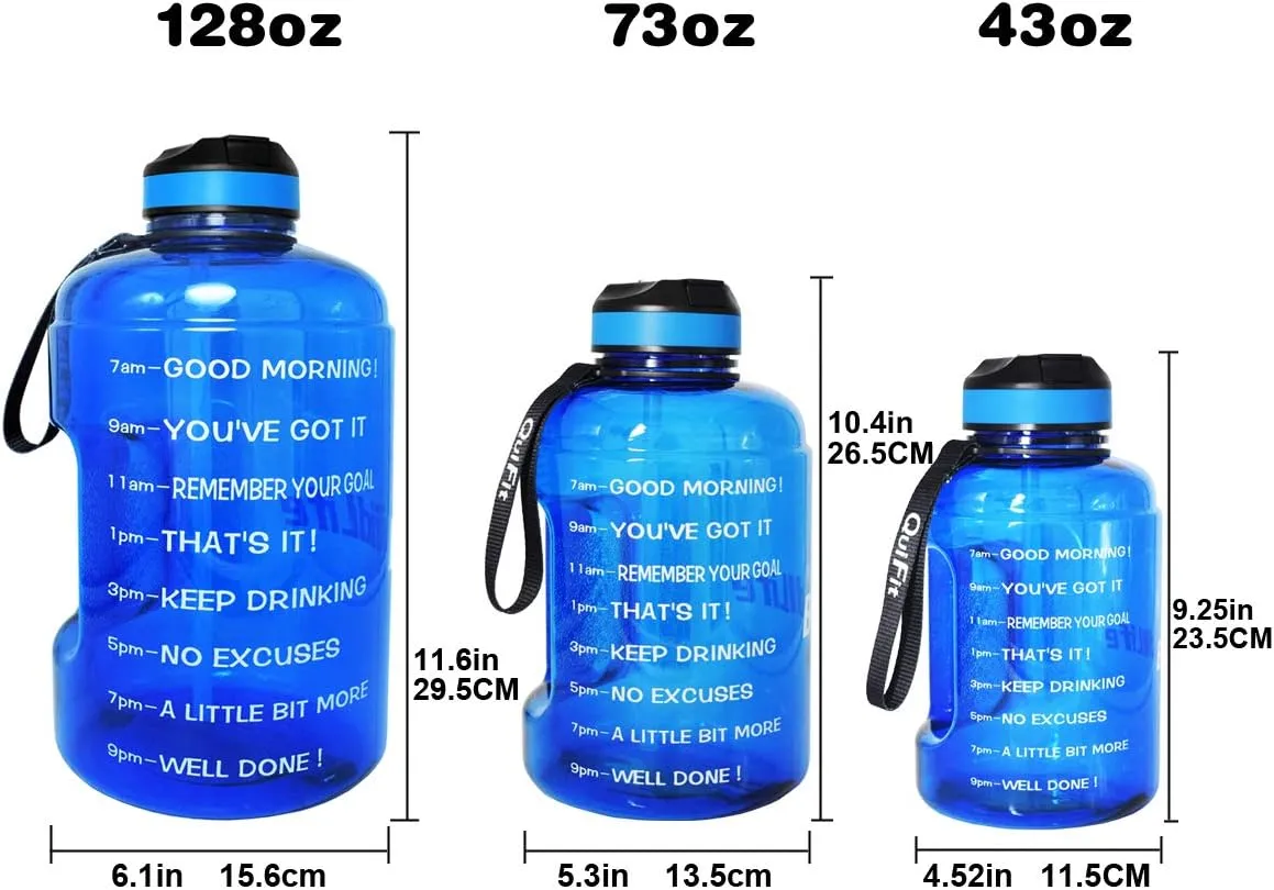 QuiFit Motivational Gallon Water Bottle - with Straw & Time Marker BPA Free Large Reusable Sport Water Jug with Handle for Fitness Outdoor Enthusiasts Leak-Proof
