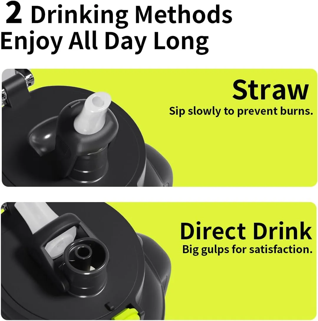 QWE Dual Drink Spouts Water Bottle,Handle holder strap,high-capacity,54oz,Tea Strainer,Heat-resisting PPSU BPA Free,Double drinking with straw leak proof, for Travel, School,Outdoors,camping