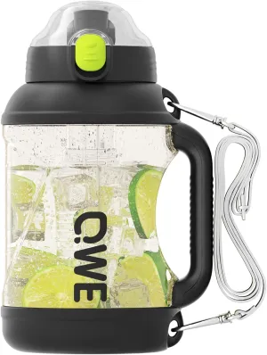 QWE Dual Drink Spouts Water Bottle,Handle holder strap,high-capacity,54oz,Tea Strainer,Heat-resisting PPSU BPA Free,Double drinking with straw leak proof, for Travel, School,Outdoors,camping