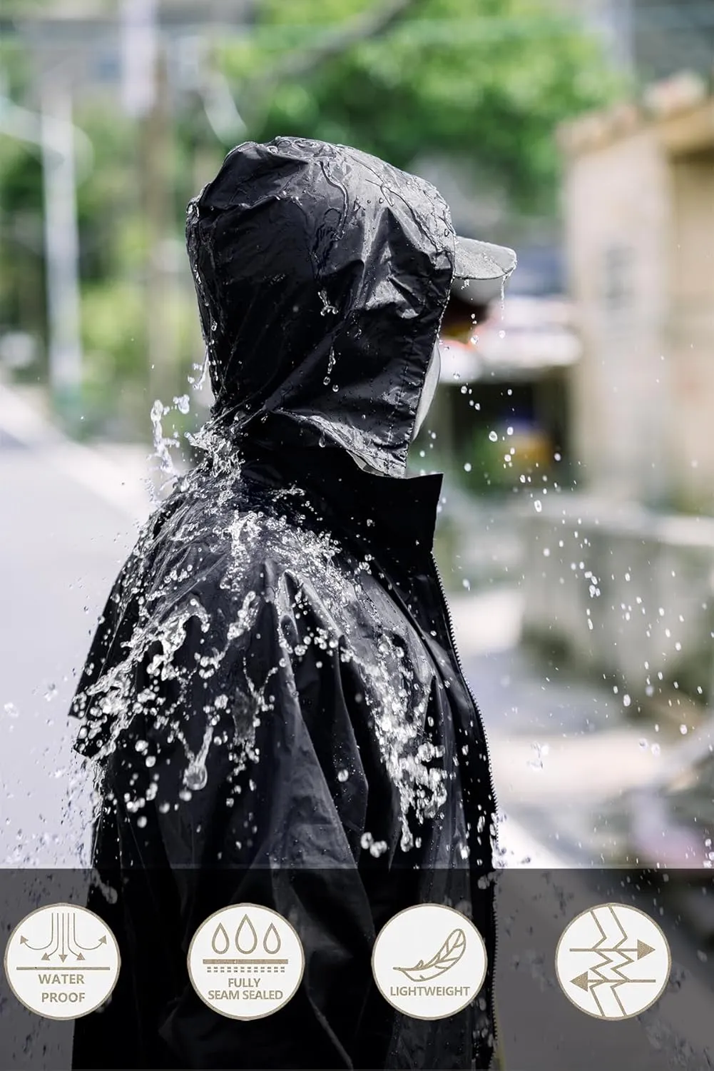 Raincoat for Men Waterproof Long Rain Jacket with Stowable Hood Lightweight Rain Gear Poncho for Unisex