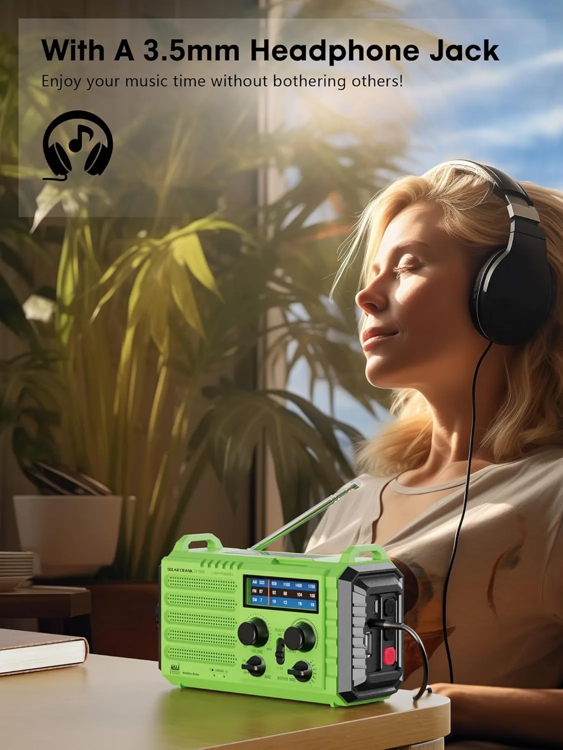 Raynic Weather Radio, 5000mAh/18500mWh Solar Hand Crank Emergency Radio, Battery Powered AM/FM/SW/NOAA Weather Alert Radio with Flashlight, Cell Phone Charger and SOS Siren for Power Outages (Green)