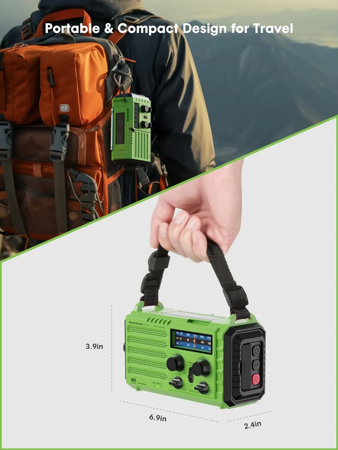 Raynic Weather Radio, 5000mAh/18500mWh Solar Hand Crank Emergency Radio, Battery Powered AM/FM/SW/NOAA Weather Alert Radio with Flashlight, Cell Phone Charger and SOS Siren for Power Outages (Green)