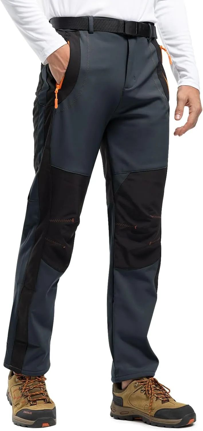 Rdruko Men's Snow Ski Pants Waterproof Insulated Winter Outdoor Snowboard Hiking Fleece Pants with Belt