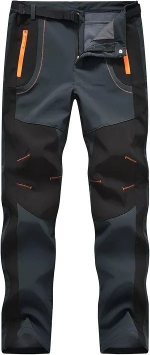 Rdruko Men's Snow Ski Pants Waterproof Insulated Winter Outdoor Snowboard Hiking Fleece Pants with Belt