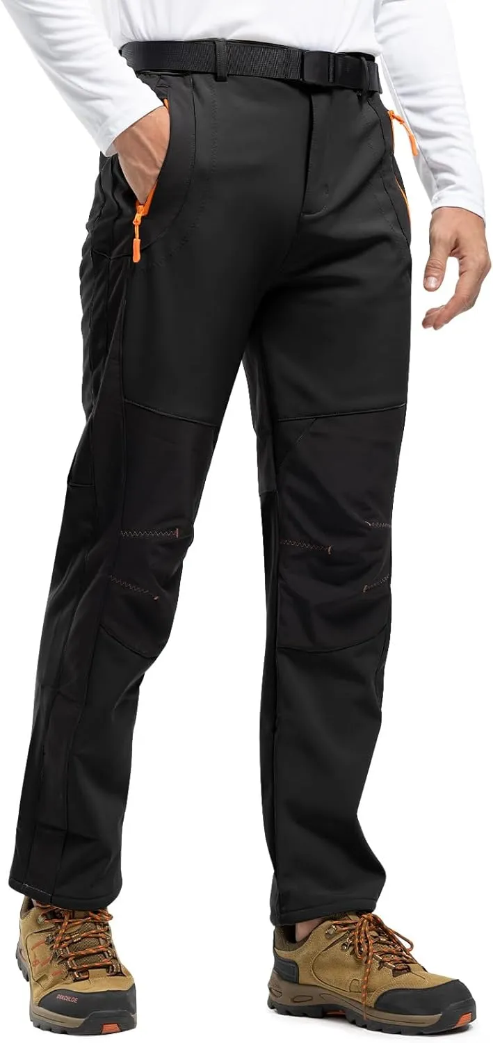 Rdruko Men's Snow Ski Pants Waterproof Insulated Winter Outdoor Snowboard Hiking Fleece Pants with Belt