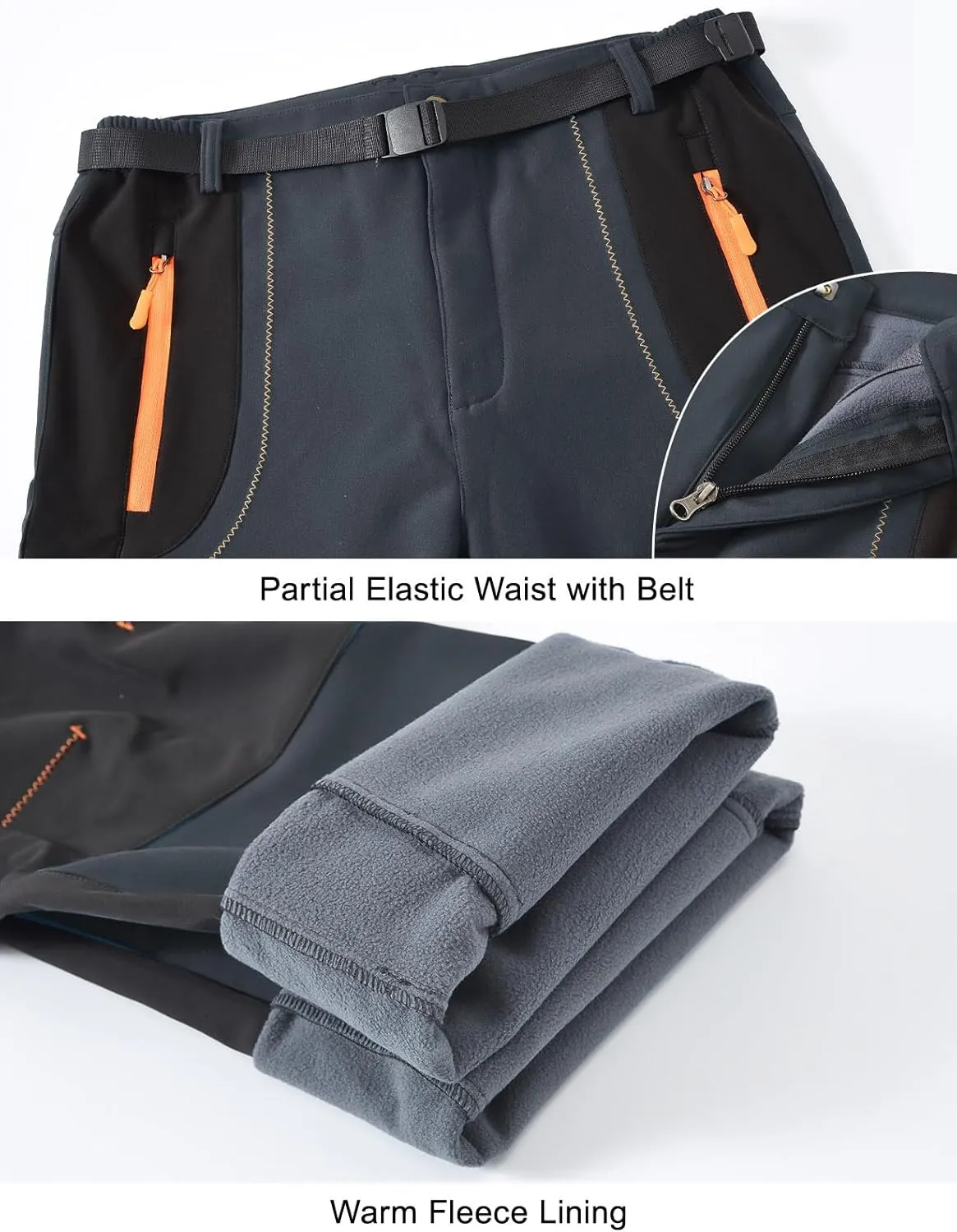 Rdruko Men's Snow Ski Pants Waterproof Insulated Winter Outdoor Snowboard Hiking Fleece Pants with Belt