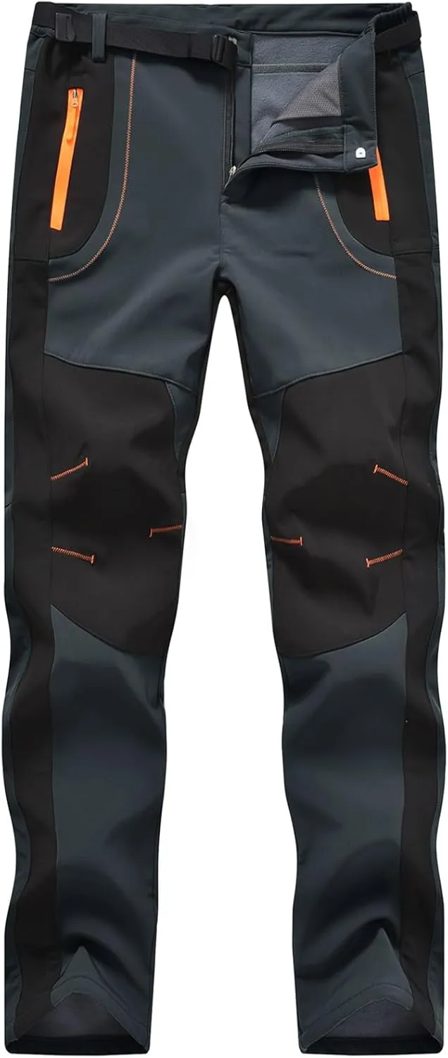 Rdruko Men's Snow Ski Pants Waterproof Insulated Winter Outdoor Snowboard Hiking Fleece Pants with Belt