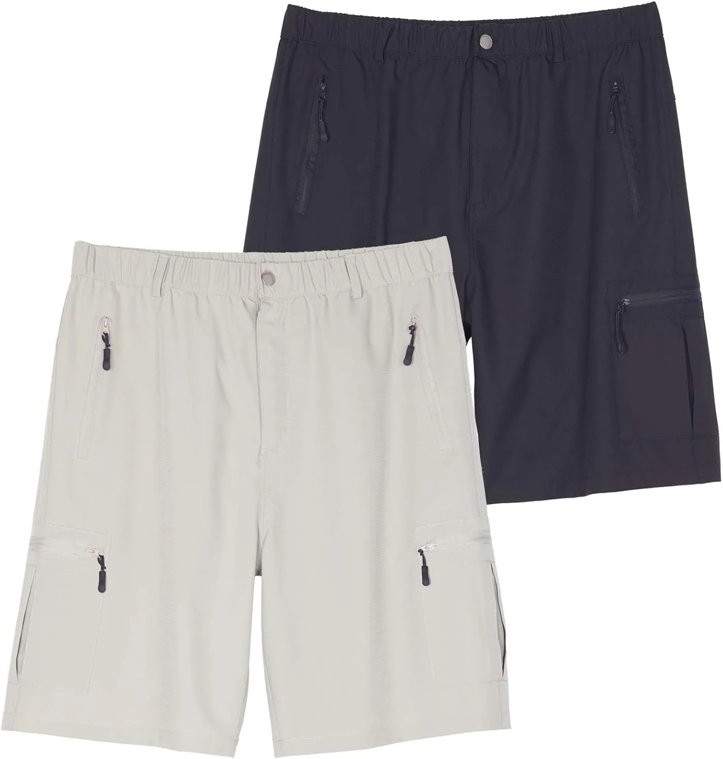 Real Essentials 2 & 3 Pack: Men's Hiking Cargo Shorts Fishing Outdoor Tactical Travel Camping Casual Golf 5 Zipper Pockets