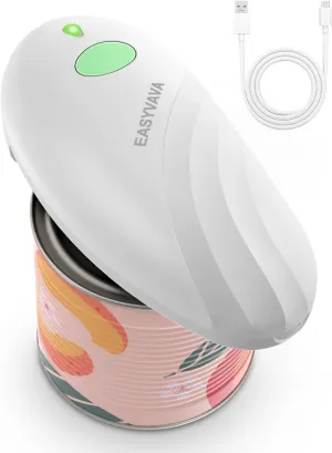 Rechargeable Electric Can Opener for Seniors, One-Touch Automatic Can Openers Smooth Edge for Kitchen,with 2000mAh Battery,Handsfree Portable for Any Size Cans (White)