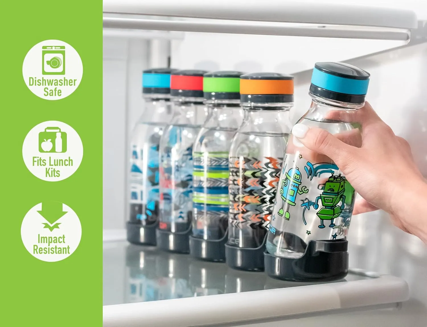 Reduce WaterWeek Reusable Water Bottle Set, 20oz – Plastic Reusable Water Bottle Set of 5, Plus Fridge Tray – BPA-Free, Leak Proof Twist Off Cap – Trek