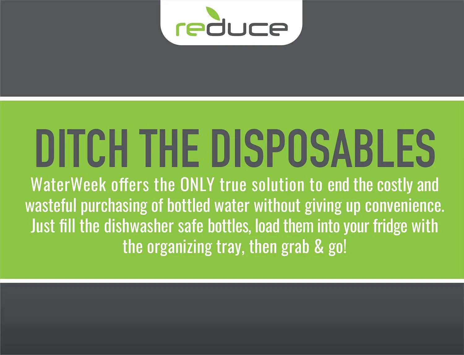 Reduce WaterWeek Reusable Water Bottle Set, 20oz – Plastic Reusable Water Bottle Set of 5, Plus Fridge Tray – BPA-Free, Leak Proof Twist Off Cap – Trek