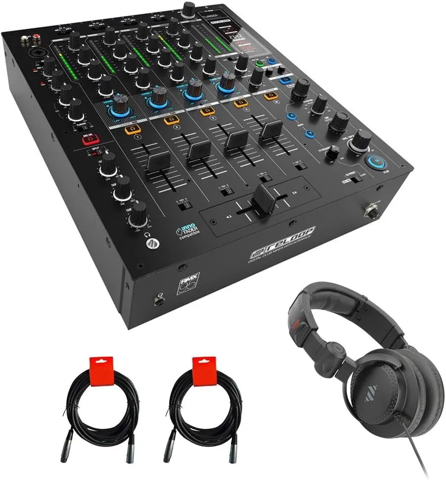 Reloop RMX-95 Digital Club Mixer with 24-Bit Dual Interface Bundle with Polsen HPC-A30-MK2 Studio Monitor Headphones and 2x XLR-XLR Cable