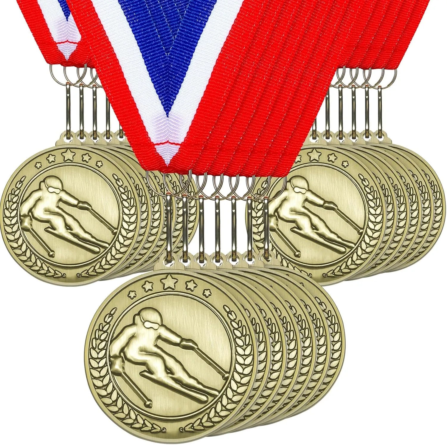 Remuuly 30 Pcs Award Medals Bulk 2'' Gold Trophy Award Winner Metal First Place with Neck Ribbons Award Prize Gift for Tournaments Match Sports Competition Teams Adult