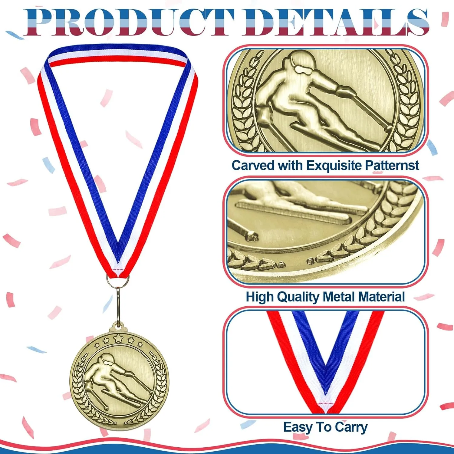 Remuuly 30 Pcs Award Medals Bulk 2'' Gold Trophy Award Winner Metal First Place with Neck Ribbons Award Prize Gift for Tournaments Match Sports Competition Teams Adult