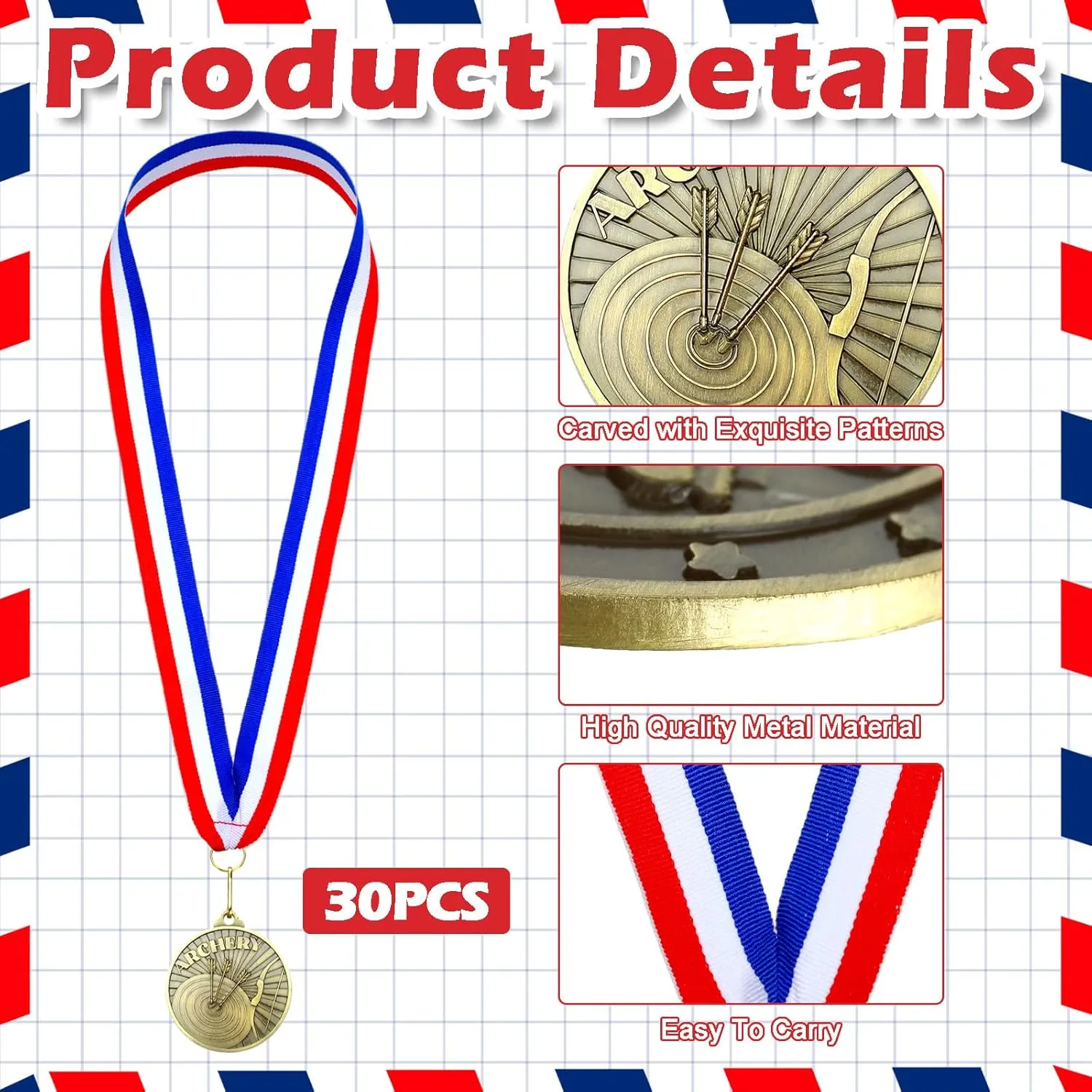 Remuuly 30 Pcs Award Medals Bulk 2'' Gold Trophy Award Winner Metal First Place with Neck Ribbons Award Prize Gift for Tournaments Match Sports Competition Teams Adult