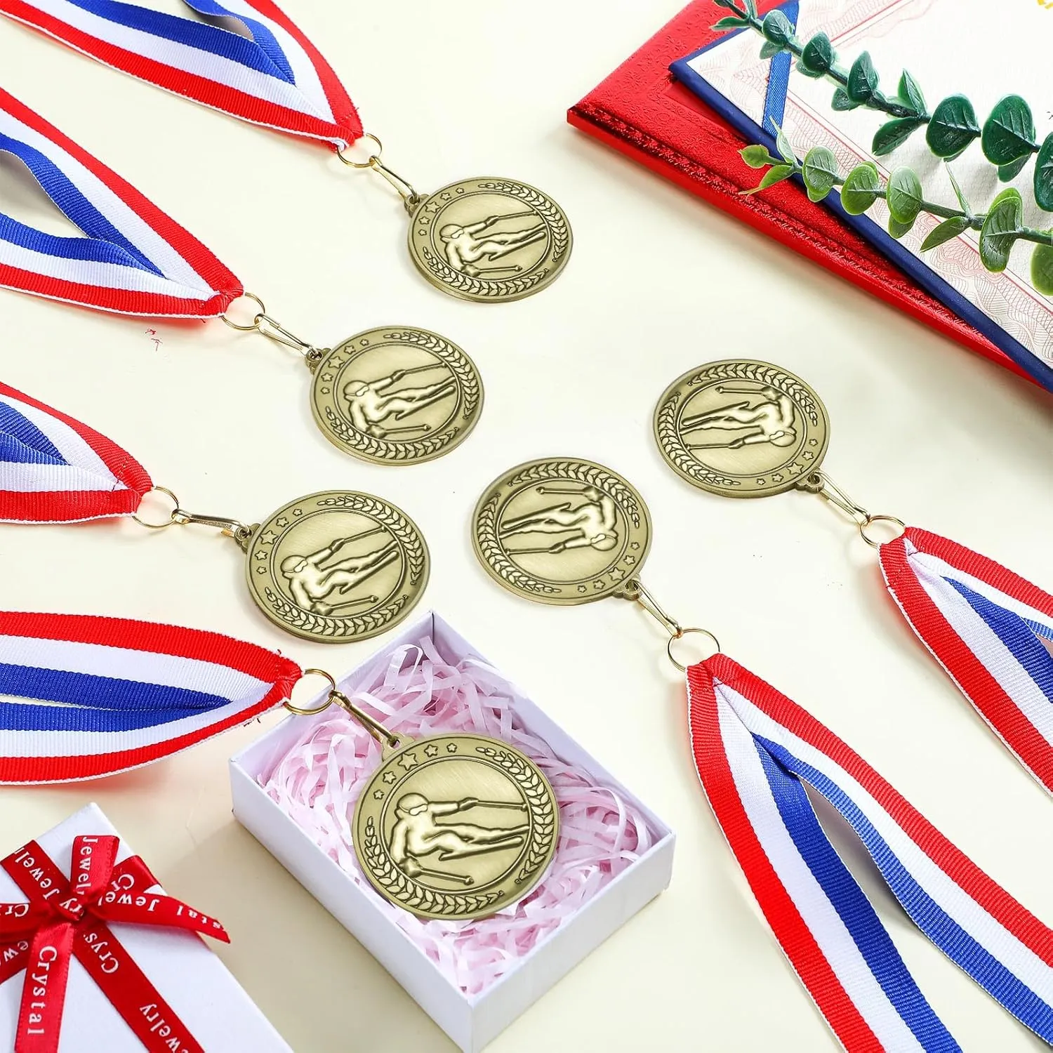 Remuuly 30 Pcs Award Medals Bulk 2'' Gold Trophy Award Winner Metal First Place with Neck Ribbons Award Prize Gift for Tournaments Match Sports Competition Teams Adult