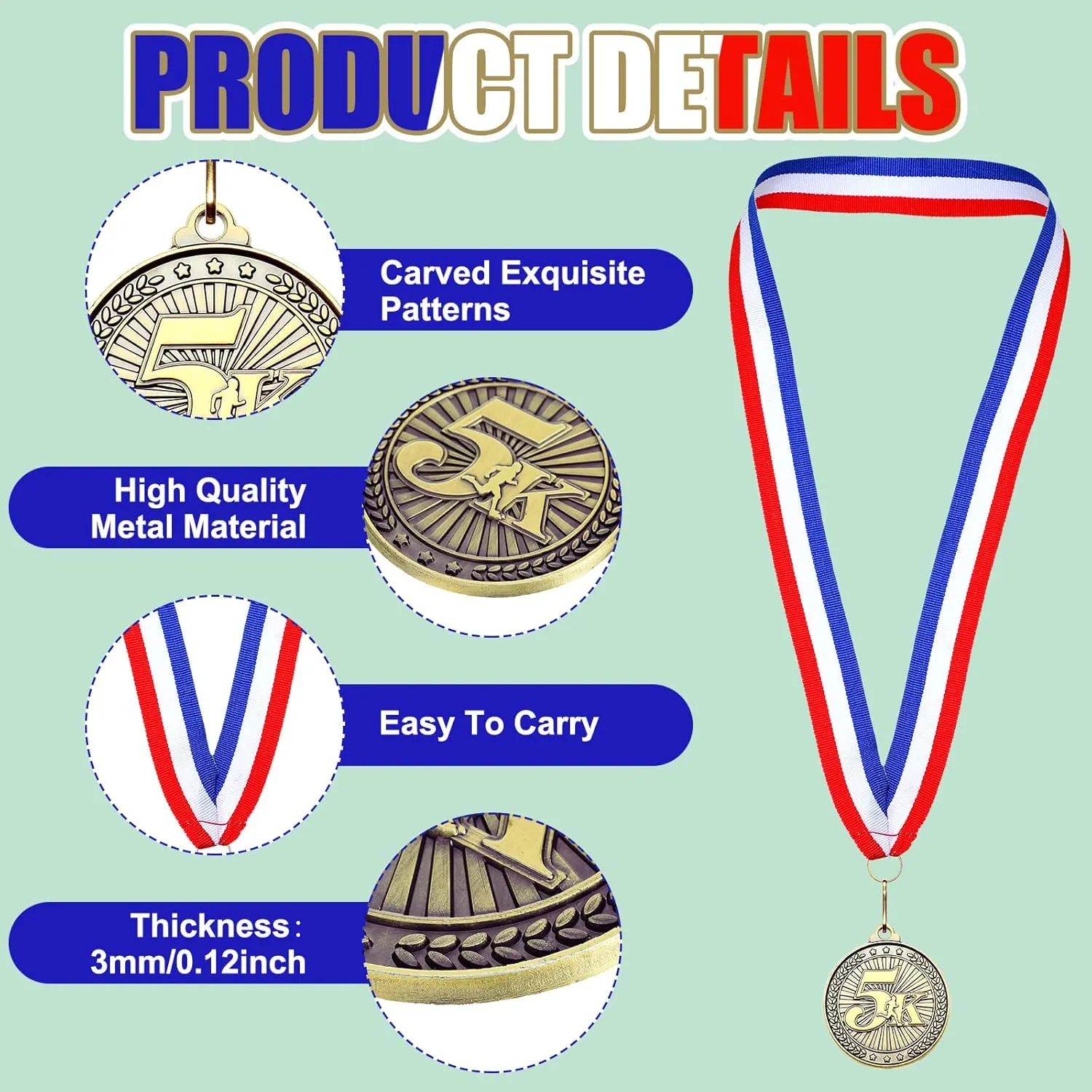 Remuuly 30/100 Pcs 5k Race Medals Bulk 2'' Gold Trophy Award 5k Running Trophy Medal Award First Place with Neck Ribbons Prize Gift for Race Walk Tournaments Match Sports Competition Adult