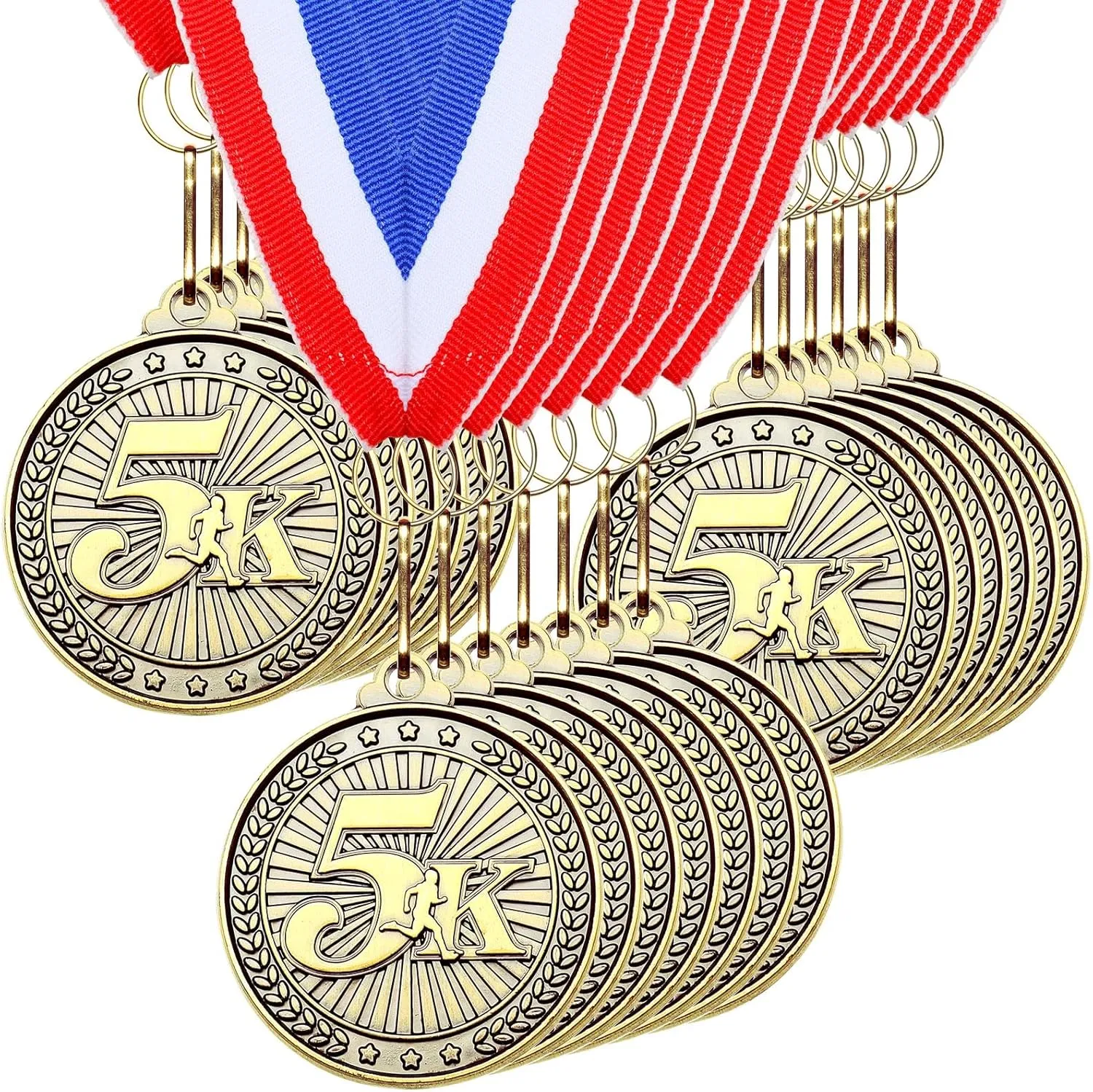 Remuuly 30/100 Pcs 5k Race Medals Bulk 2'' Gold Trophy Award 5k Running Trophy Medal Award First Place with Neck Ribbons Prize Gift for Race Walk Tournaments Match Sports Competition Adult