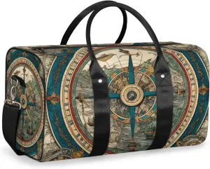 Retro Compass Travel Duffle Bag for Women Men Gym Duffel Foldable Bag Waterproof Weekender Direction Navigation Duffle Tote