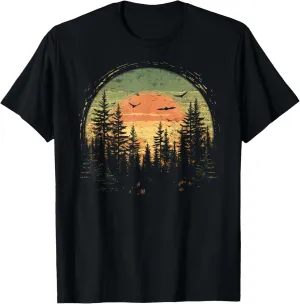 Retro Wilderness Bear Trees Reflection Outdoor Forest T-Shirt